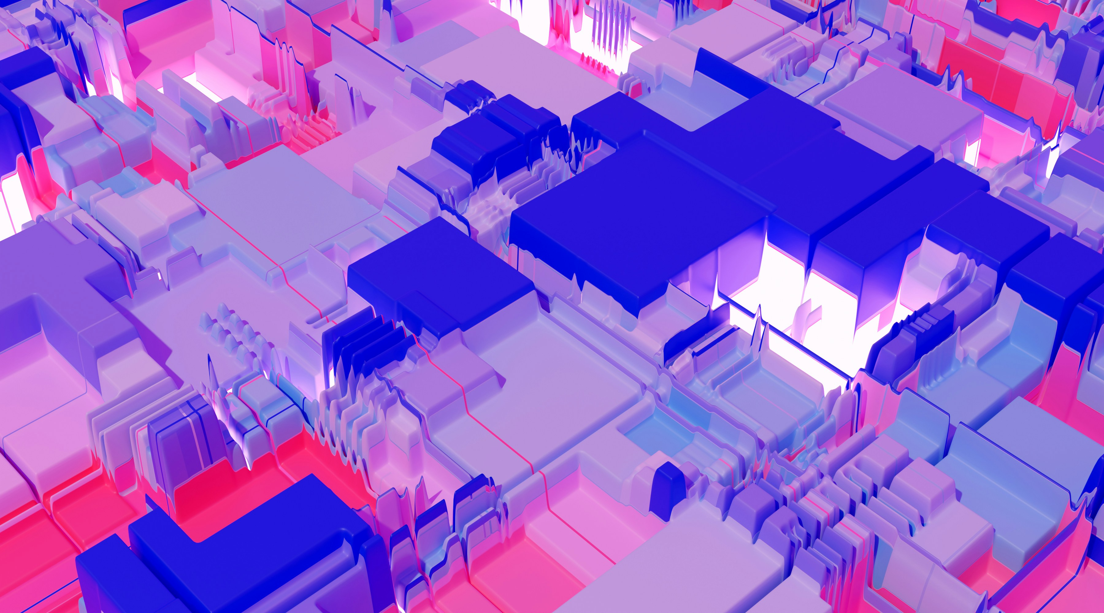 A computer-generated cityscape of densely packed buildings